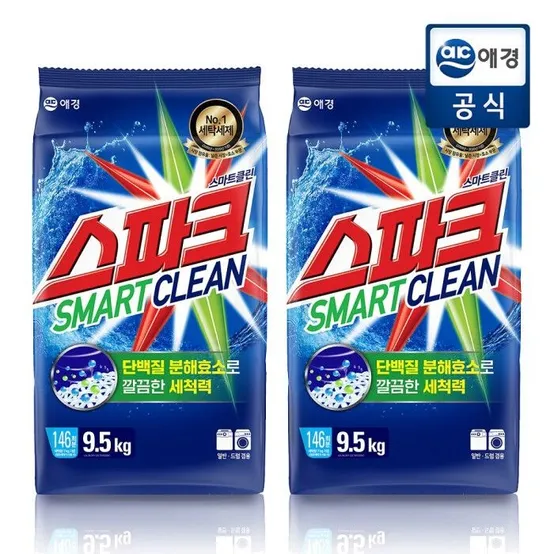 [APP전용][포토리뷰300P]스파크 스마트클린 분말 세탁세제 리필 9.5kg x 2개