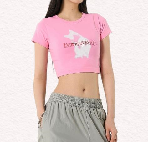 널디 NDY 우먼스 디로 크롭 반팔 티셔츠 핑크 PNEU24ST0609 303021