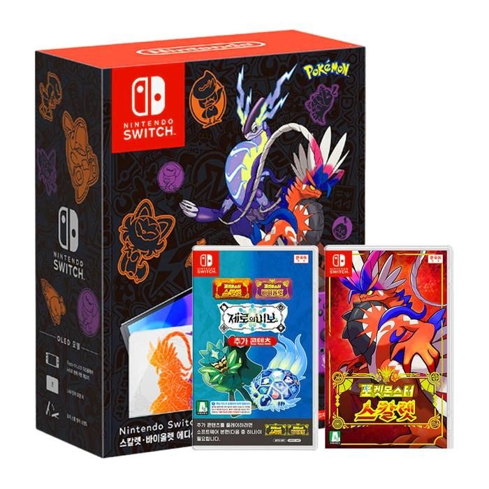 [(주)닌텐도]닌텐도 스위치 OLED 스칼렛 바이올렛 에디션+포켓몬스터 스칼렛 게임칩+제로의 비보[확장팩] 국내정품 Ss