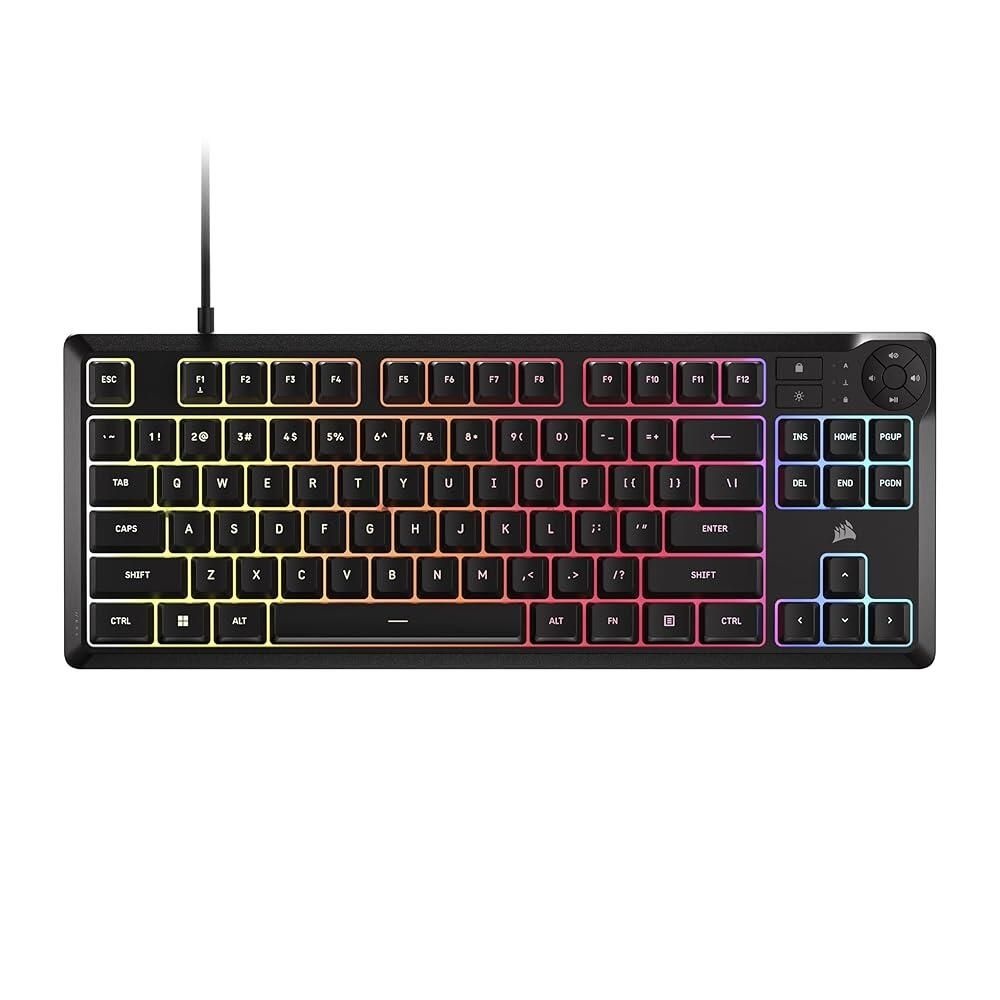Corsair [해외] Corsair K55 CORE TKL RGB 게이밍 키보드 - 텐키리스, 8존 RGB, 조용한 멤브레인 키, 흘림 방지, 미디어 키, 1000Hz 폴링 - NA