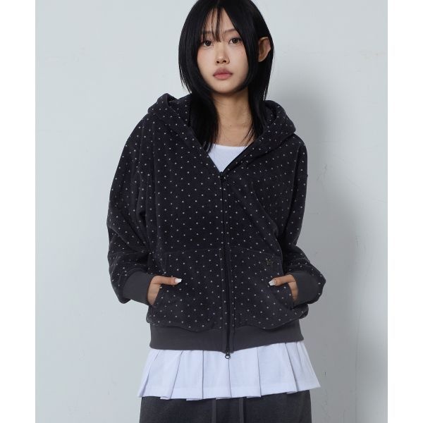 CHICKS 도트 플리스 후드집업 차콜