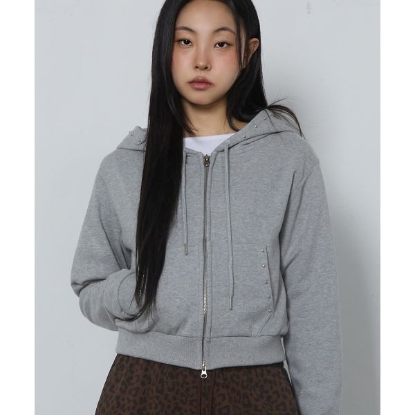 CHICKS 스틸 스터드라인 후드집업 멜란지