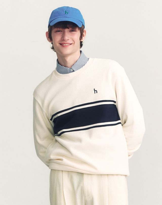 헤지스 맨 [24FW] [스테디셀러] 크림 컬러배색 면 긴팔티셔츠 WHTS4D345CR