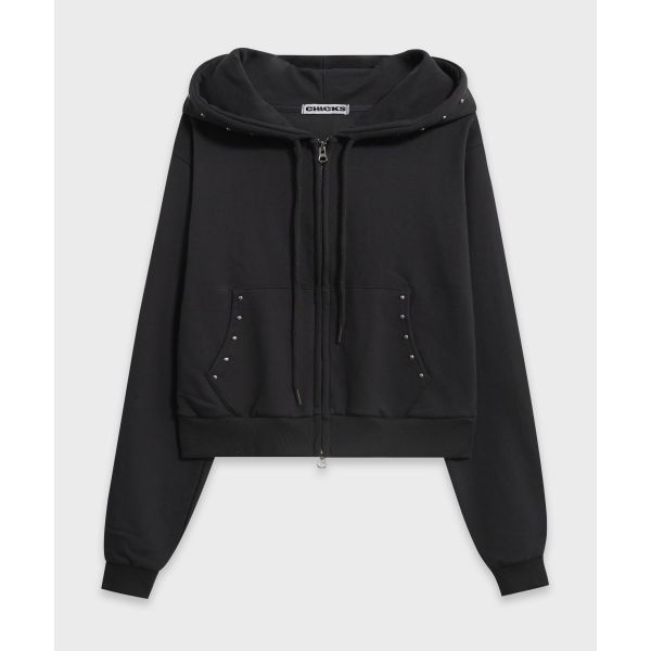 CHICKS CHICKS 스틸 스터드라인 후드집업 차콜