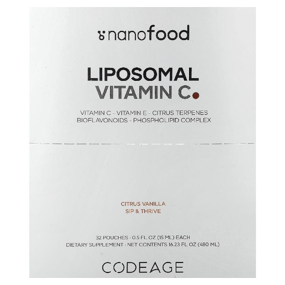 Codeage [해외] 코드에이지 나노푸드 리포소말 비타민C 감귤류 바닐라 파우치 32개입 각 15ml