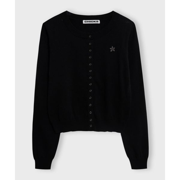 CHICKS CHICKS 싱글 스냅 크롭 가디건 블랙