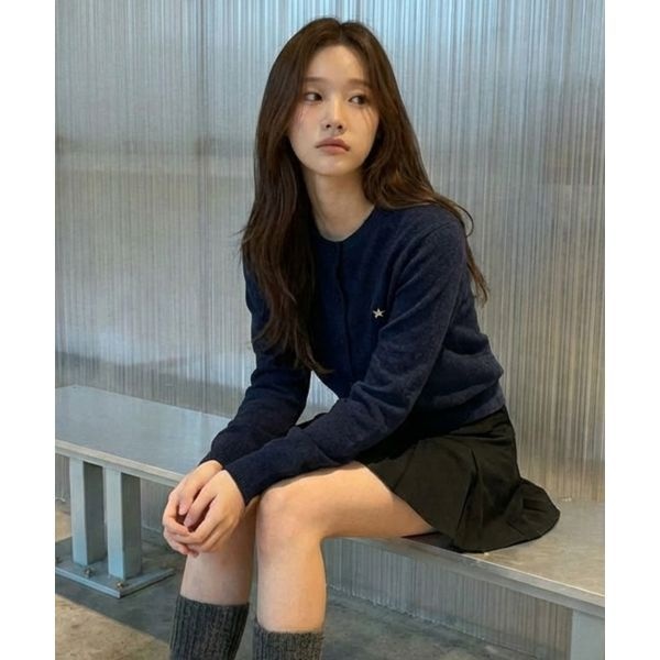 CHICKS CHICKS 데일리 스타 라운드 가디건 네이비