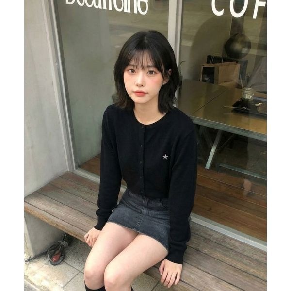 CHICKS CHICKS 데일리 스타 라운드 가디건 블랙