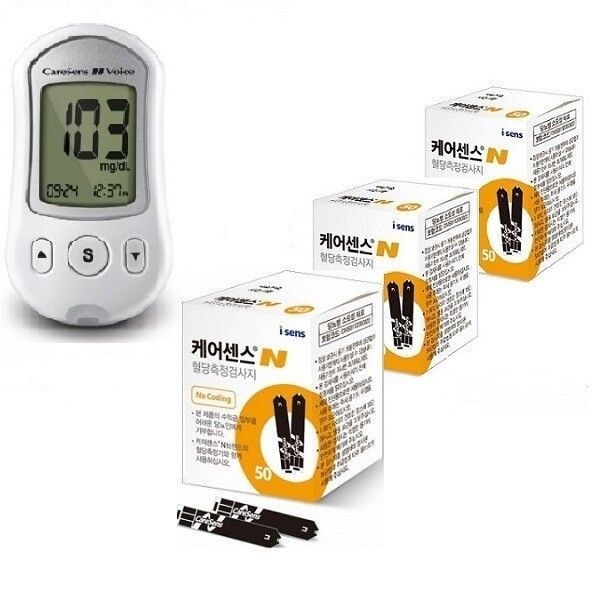 케어센스N(보이스) 혈당측정기+시험지150매+채혈침100개+알콜솜100매 당뇨소모성재료 사용기한2027년08월
