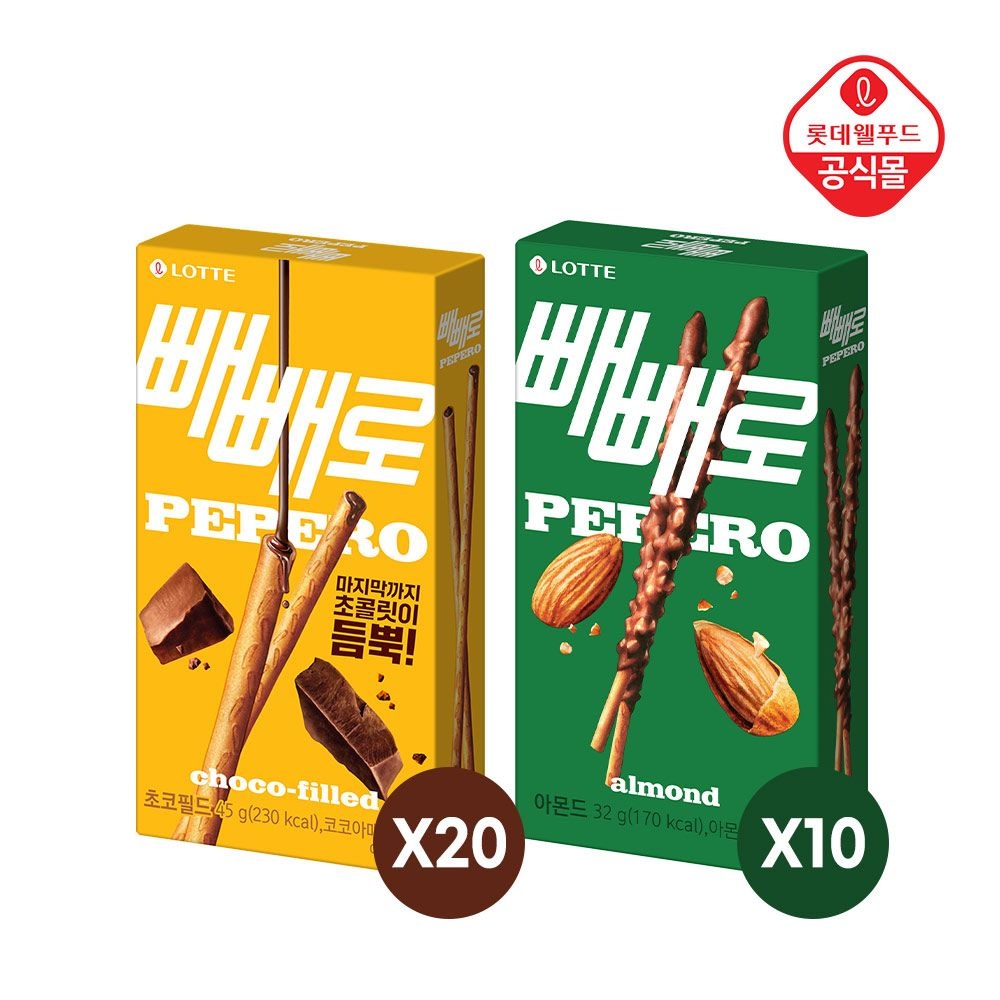 롯데웰푸드 롯데 빼빼로 초코필드 45gx20개+아몬드 32gx10개