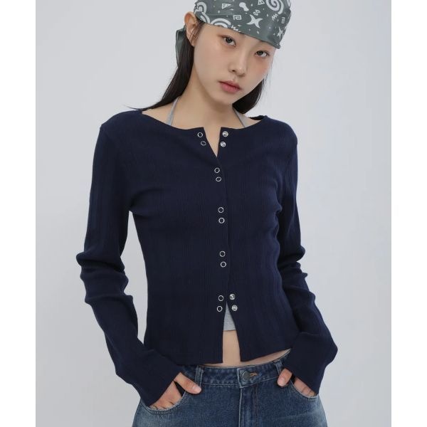CHICKS CHICKS 스냅 가디건 네이비
