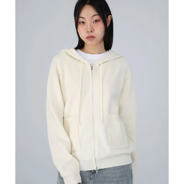 CHICKS CHICKS 키튼 니트 후드집업 아이보리