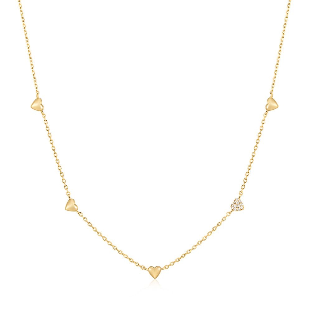 아니아하이에 [1월23일출고]골드 파베 퍼프 하트 스테이션 925 실버 목걸이 N074-05G