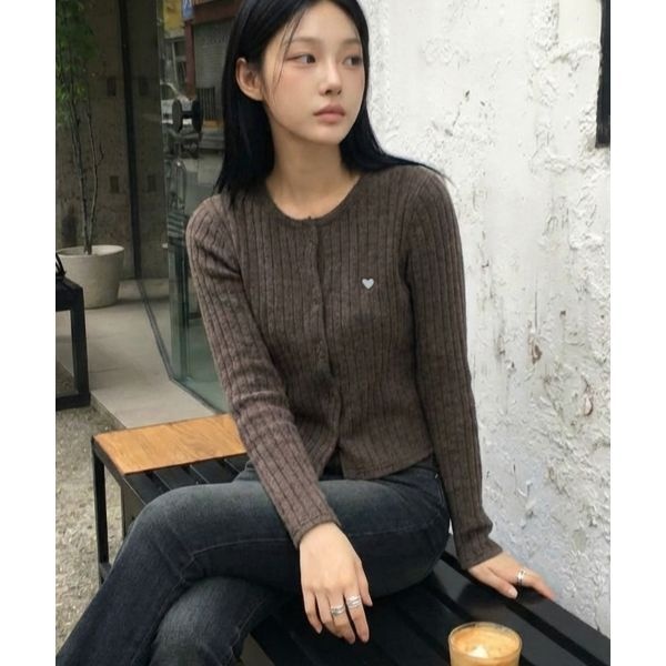 CHICKS CHICKS 헤어리 골지 가디건 브라운