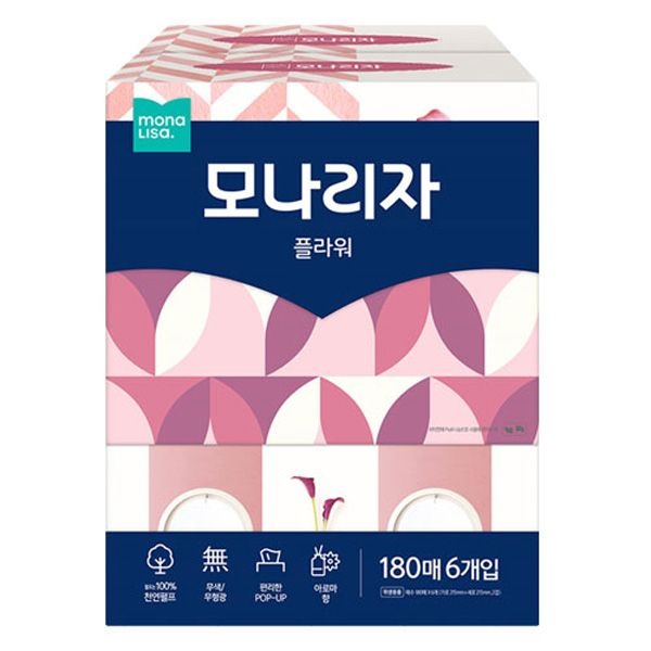 [온누리7%혜택][모나리자] 플라워 각티슈 180매x6입 ([모나리자] 플라워 각티슈 180매x6입)