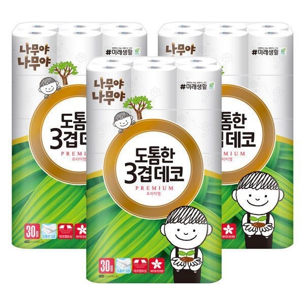 나무야나무야 도톰한3겹데코 화장지 30Mx30롤 3개