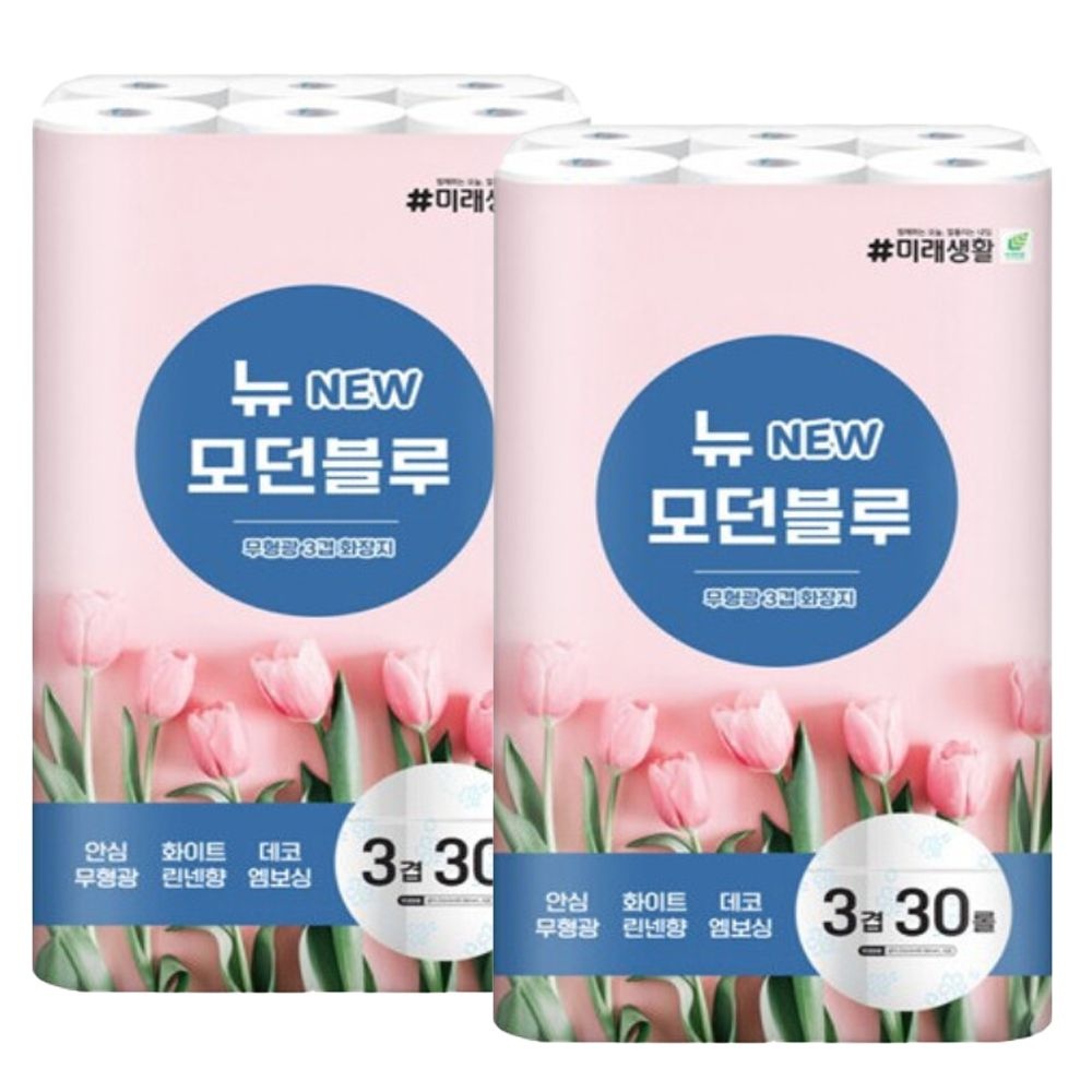 [오늘출발] 미래생활 모던블루 두루마리휴지 3겹 화장지 30롤 2팩