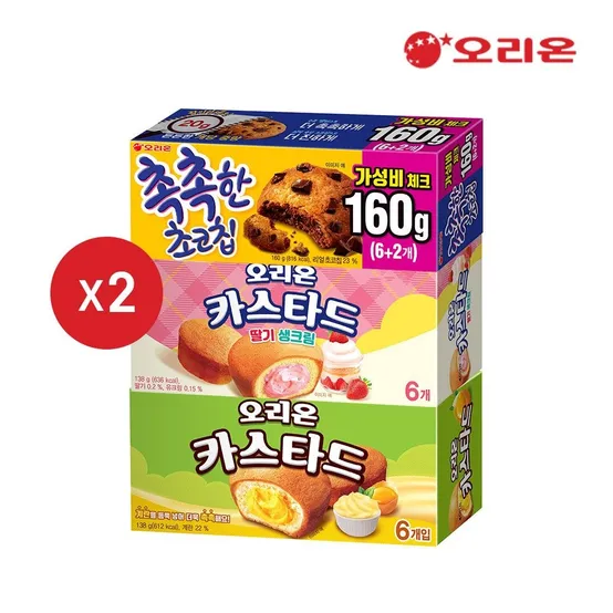 오리온 카스타드 6P 2개 + 카스타드 딸기생크림 6P 2개 + 촉촉한 초코칩 8P 2개