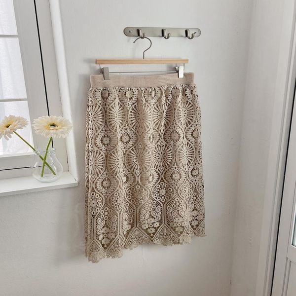 신상오픈런 [하프클럽]디므네 아이보리 하객룩 레이스장식 치마 스프링 여성