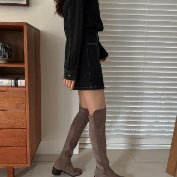 신상오픈런 [하프클럽]린티틀 라운드 통굽 여성 캐주얼 스웨이드 롱부츠