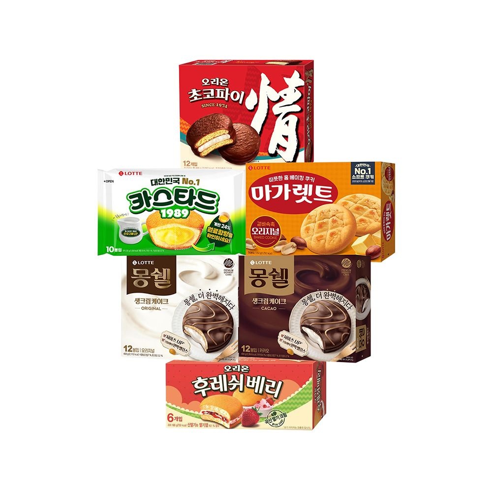 [롯데웰푸드]파이 6종 곽과자 6-7개 골라담기 몽쉘크림/몽쉘카카오/마가렛트/카스타드/초코파이/후레쉬베리 : 롯데ON