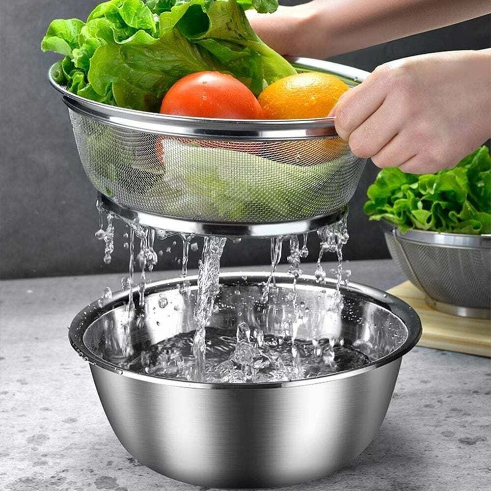 (현대Hmall) 쿠킹홈 BIC417X2 메이드 스텐 채반 믹싱볼 2종 채망 콜랜더