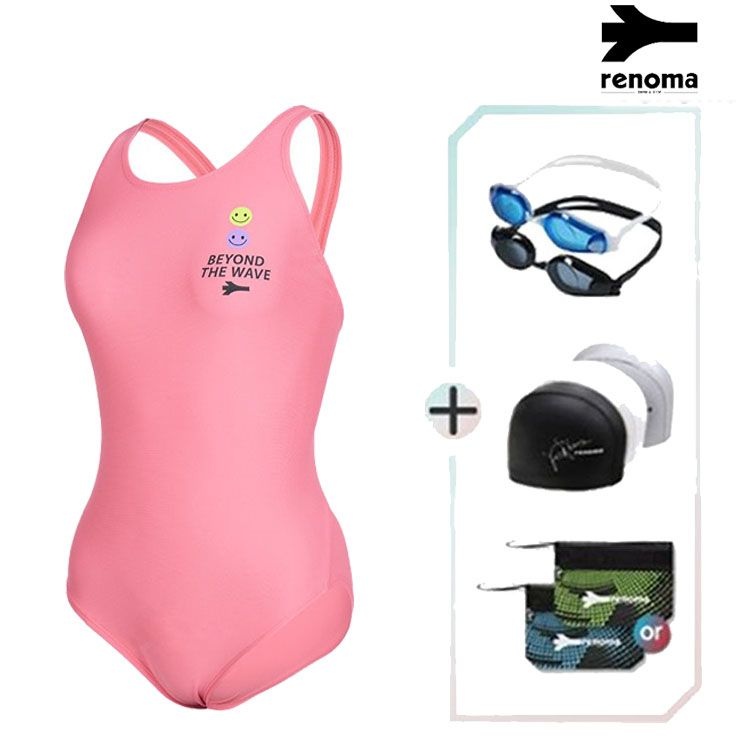 [롯데백화점] 레노마 수영복 여성 스마일리X-BACK 미들컷 원피스 수영복 수경수모세트 LS2F201SET_CR LE1220859923