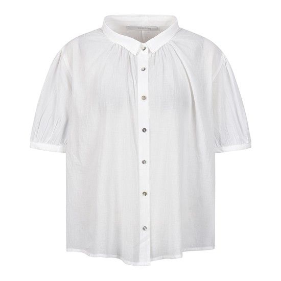 디에스패션 숏카라 셔링 반팔 블라우스_DW4MB718