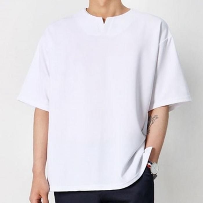 앞트임티 앞트임 캐주얼 반팔티셔츠 오버핏 남성반팔티 무지티 반판레이어드티