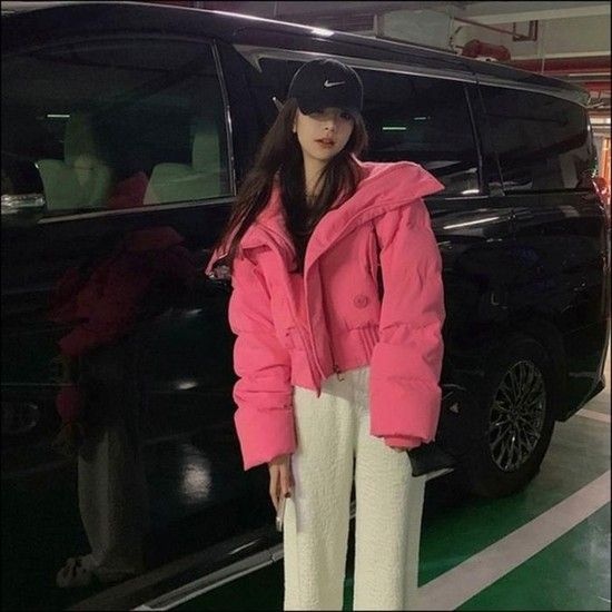 여자 겨울 2컬러 오버핏 크롭 아우터 빅카라 얼굴소멸 숏패딩