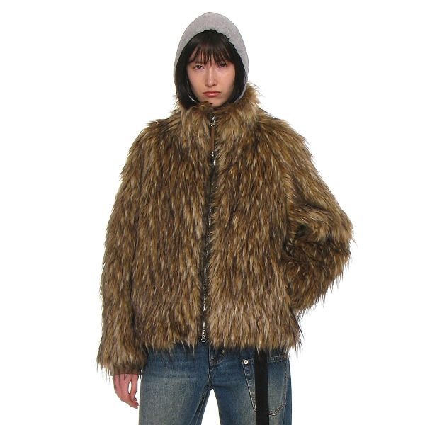 PARTIMENTO WOMEN <매장정품> [1월 22일 배송] 파르티멘토 우먼 PARTIMENTO WOMEN 하이넥 퍼 집업 자켓_믹스 브라운 PW-25133XB 207357