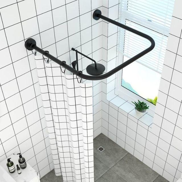 모아락스토어 코너 욕실 샤워커튼봉 블랙 커튼봉 샤워커튼봉 곡선 커튼봉
