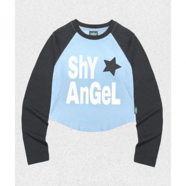 <매장정품> 비디오자키 VIDEO JOCKEY 수줍은 천사 크롭 래글런 LS 티셔츠 스카이블루 VJ25F110SB 1414031