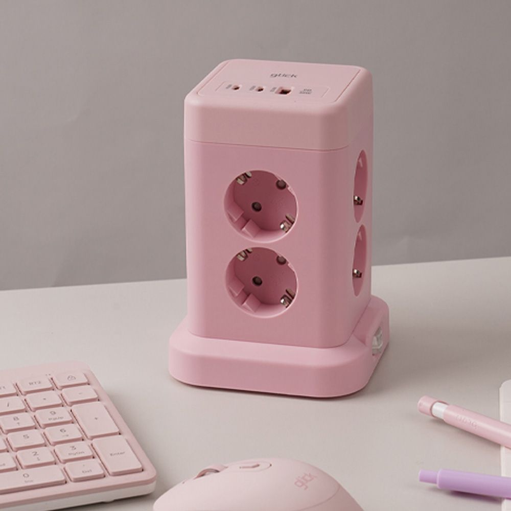멀티탭 지클릭커 타워 8구 고용량 4000W USB 출력 멀티탭 NP708PD 핑크