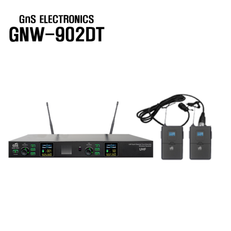GNS GNW-902DT 2채널 무선 벨트형 타입, 핀마이크2개, 학교 공연 행사용 강의용 마이크