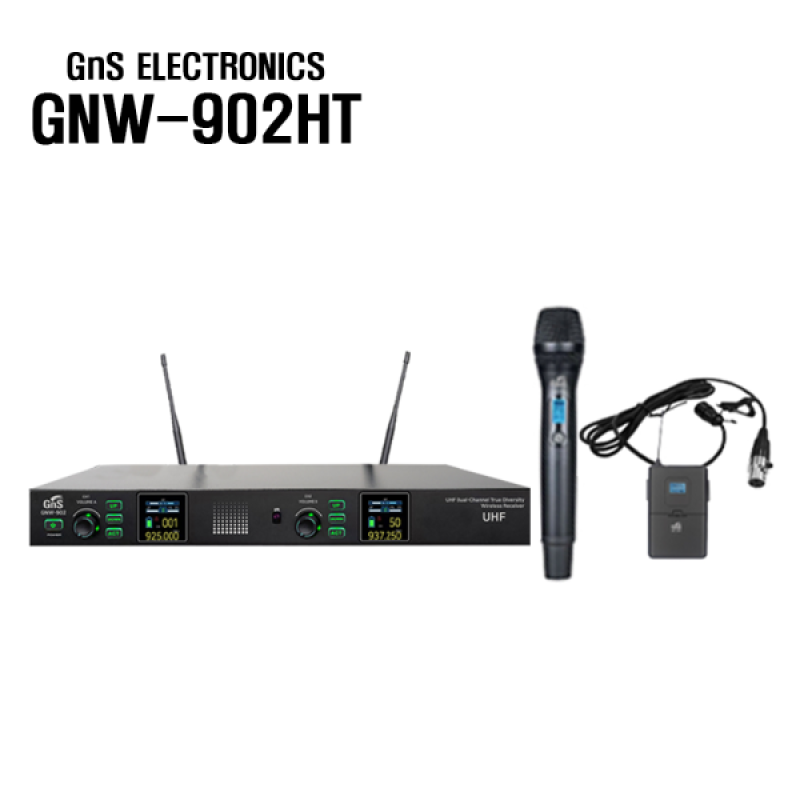 GNS GNW-902HT 2채널 무선 핸드마이크1개, 벨트형 핀마이크1개, 학교 공연 행사용 강의용 마이크