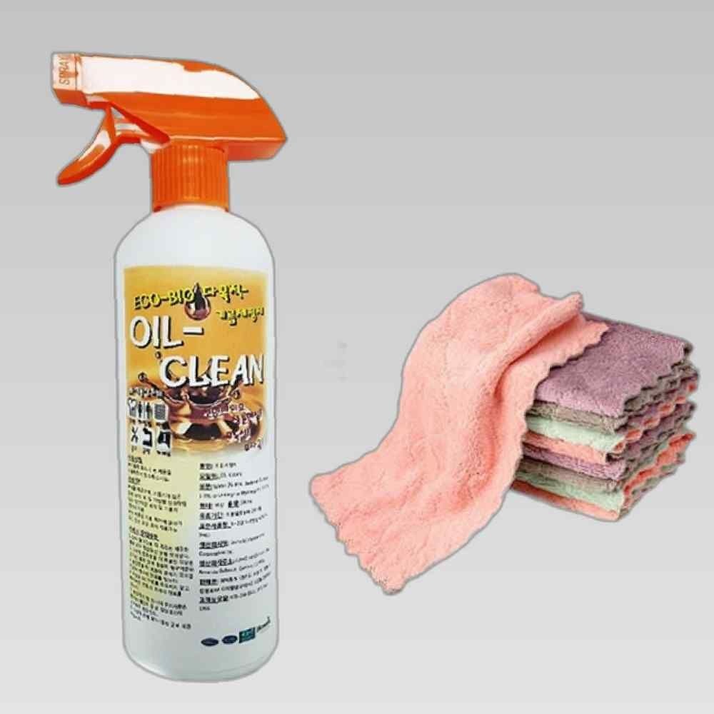 오일크린 500ML+행주3장 기름때싹 끈적이는 주방해결사 주방용기 찌든때 주방기기 주방기름때청소 크리너