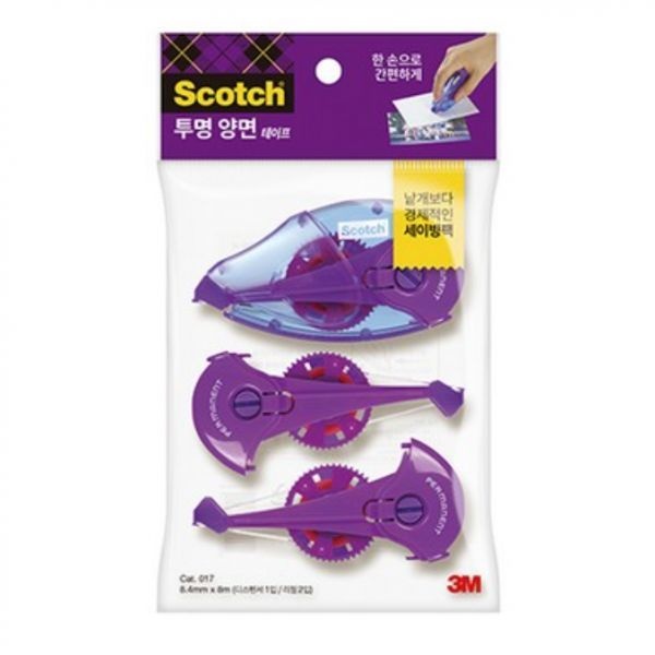 3M 스카치 풀테이프 투명 양면 테이프 017(8.4mmx8m) 디스펜서+리필 3개