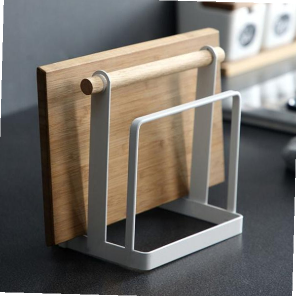 도마스틸 2구 화이트 스틸 도마거치대