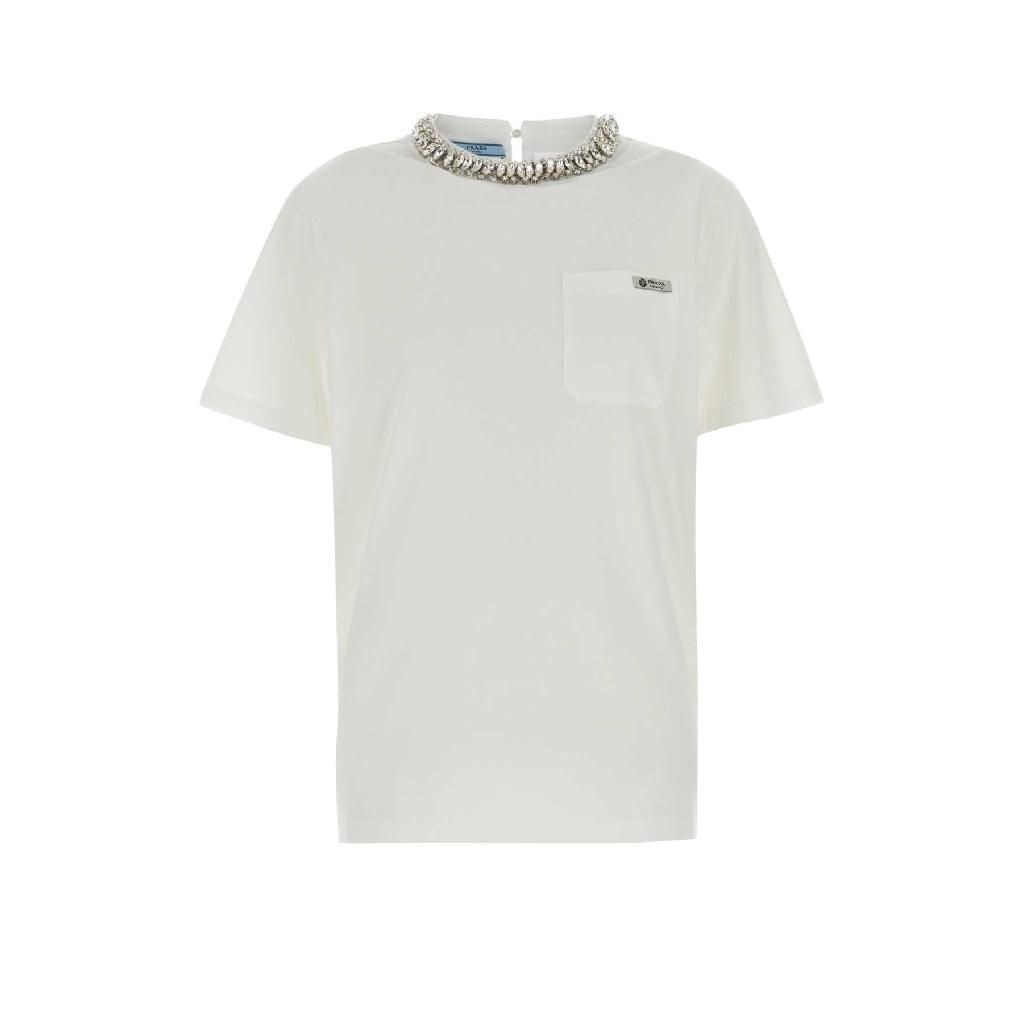 [해외] 프라다 26SS 프라다 화이트 코튼 t 셔츠 3576BRSOOO182XF0009 TP570683236