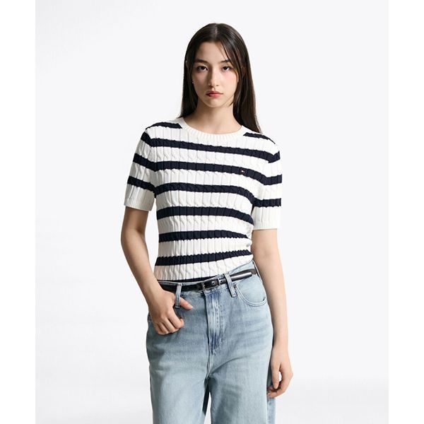 TOMMY HILFIGER 타미힐피거 TOMMY HILFIGER 케이블 크루넥 반팔 스웨터 (T22F6KTO030WT20FG)T22F6KTO030WT20FG 122059