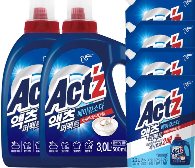 액츠 퍼펙트 액체 세탁세제 3.5L x 2개 + 2.2L x 4개(총 15.8L)