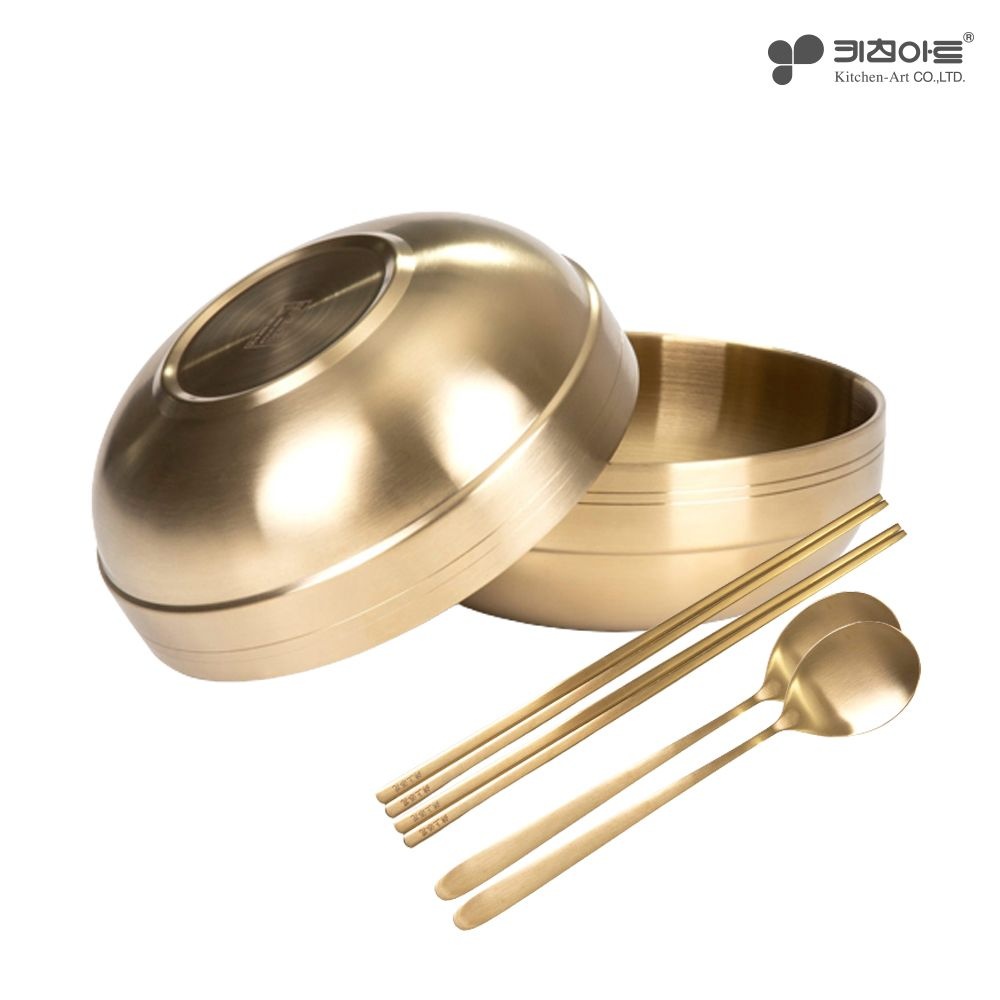 키친아트 금상첨화 2중구조 티타늄 식기세트 (면기 중 2P+수저세트 2P)
