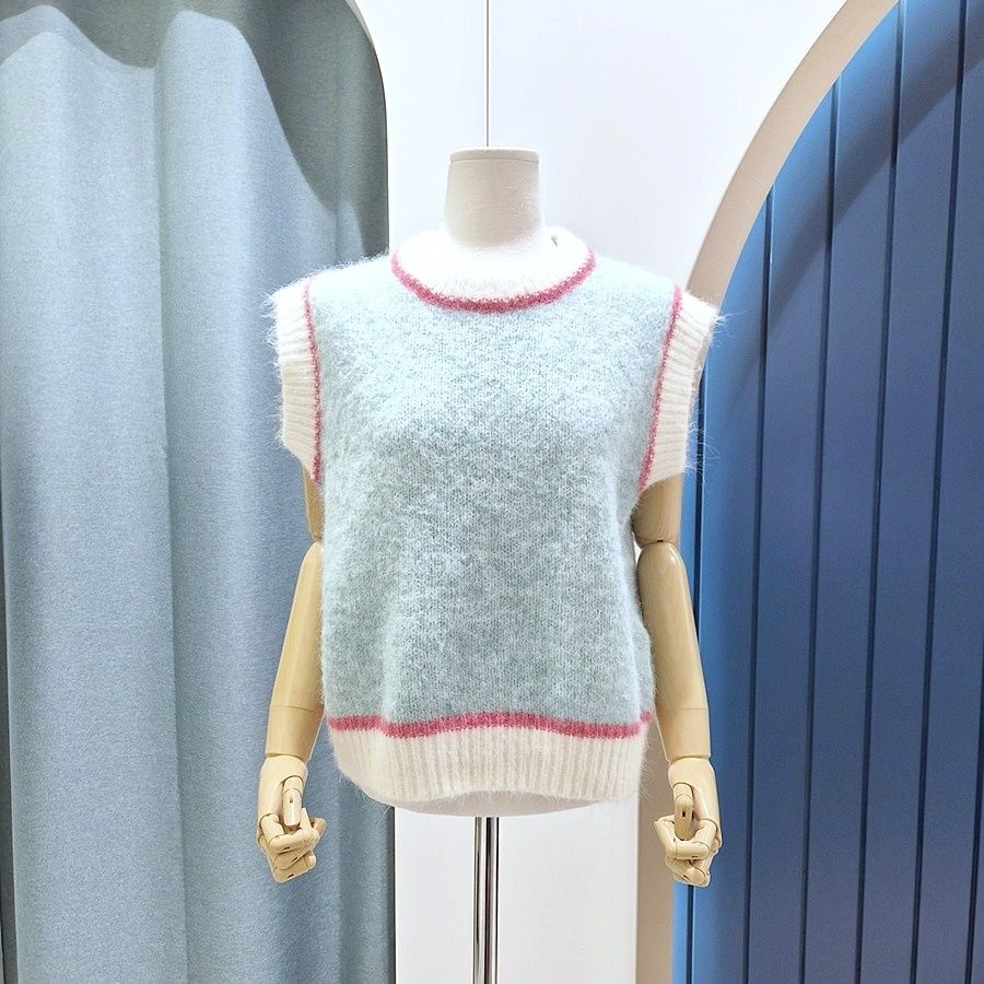 리펜 스튜디오 [AK원주점] [리펜스튜디오] 핑크배색 라운드 니트 조끼 SH02KV503