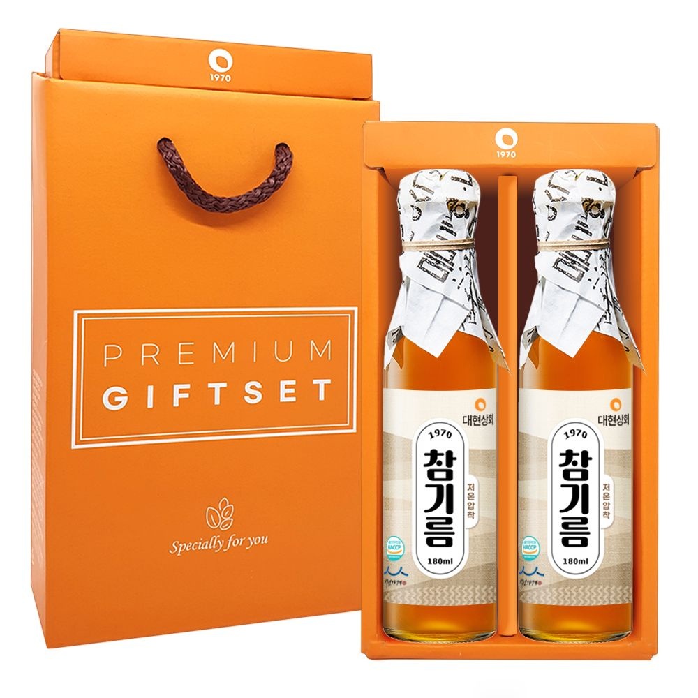 [롯데백화점]  50년전통 대현상회 저온압착 참기름 180ml 2병 선물세트 [선물상자포장]