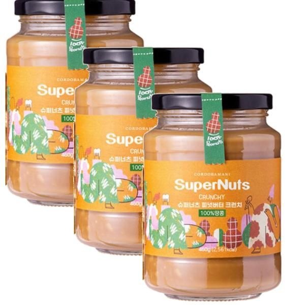 슈퍼너츠 슈퍼너츠 100% 땅콩 크런치 피넛버터 무가당[원산지:아르헨티나]460g×3개 1380g 1세트 티타임 홈카페 식빵 모닝빵 시