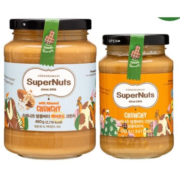 슈퍼너츠 슈퍼너츠 땅콩버터 백아몬드 크런치 460g + 크런치 260g [원산지:아르헨티나] 720g 1세트 티타임 홈카페 식빵 모닝빵