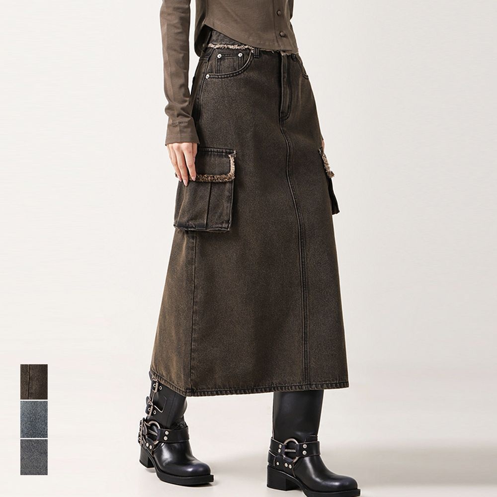 Harper Tassel Pocket Denim Long Skirt - 3COL