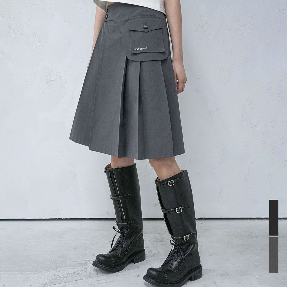 Saddle Midi Pleats Skirt - 2COL