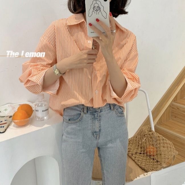봄 줄지남방 셔츠